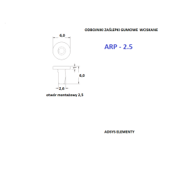 ARP- 2.5 Odbojniki gumowe wciskane miniaturowe, otwór montażowy 2,5mm, Łeb 6 x 1 mm,  Opak. / 100 szt.