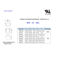 BPE-ST-1-M9.5U, Zaślepki plastikowe otworów 9,5 mm typu 2D , Opak.100szt.