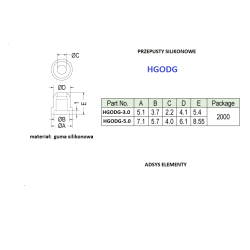 HGODG-3.0 SIL,  Przepust  silikonowy , LED 3mm,