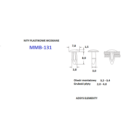 MMB-131 Nity plastikowe wciskane, Nylonowe, otwór montażowy 3,3, grubość płyty 2,0 - 4,0  Opak.500szt.