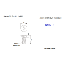 NMS-F-M 4x12 P. Śruby plastikowe stożkowe M4x12 wkręty nylonowe wpuszczane,Opak.250 szt.