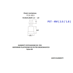 PST- 4M (2.0 / 1.8),Kołki dystansowe 4mm, plastikowe wsporniki płaskie, otwór 2,0  Opak.500szt.