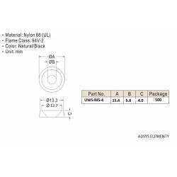 UWS-M5-4, Podkładki plastikowe stożkowe,M5, Wysokość 4 mm, Białe, 500 szt.